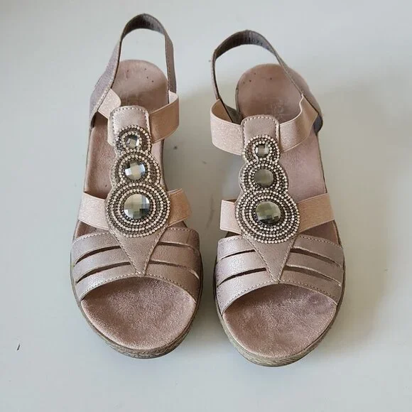 RIEKER | Women's Fanni 59 Sandals Espadrilles Wedges Pink Silver Sz 40 - Picture 4 of 7